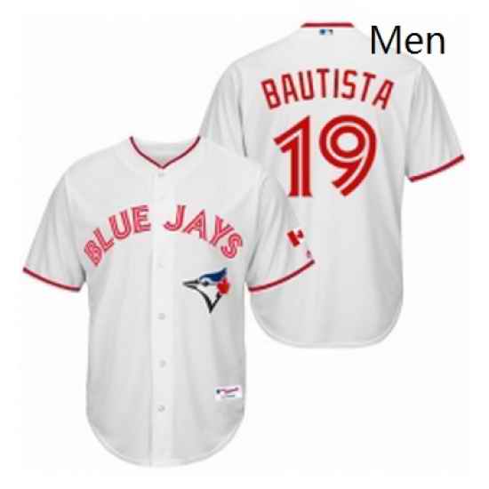 Mens Majestic Toronto Blue Jays 19 Jose Bautista Replica White 2015 Canada Day MLB Jersey